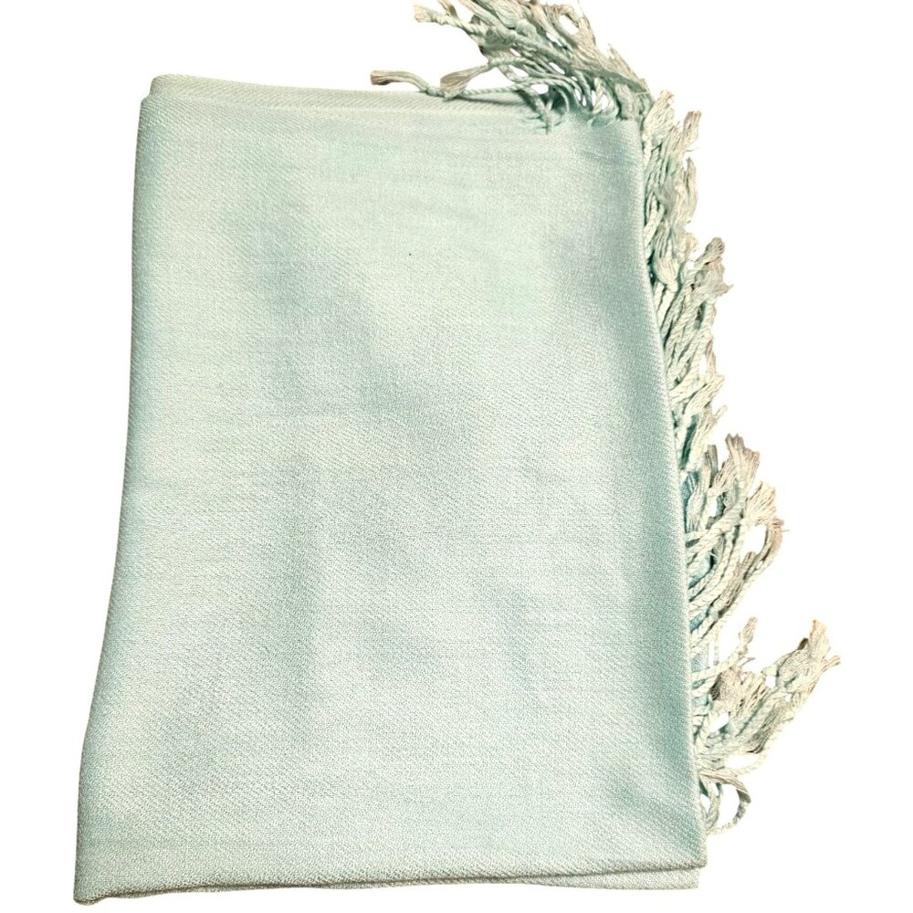 Pastelona Light Blue Woven Scarf With Fringe Edges - Picture 2 of 6
